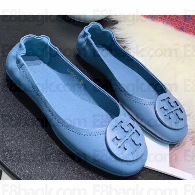 Tory Burch Minnie Travel Ballet Flats in Soft Napa Leather Dusty Blue