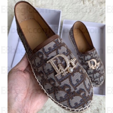 Dior Crystal Logo Oblique Canvas Espadrilles Brown 2020