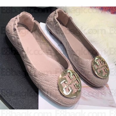 Tory Burch Minnie Travel Ballet Flats in Soft Quilted Napa Leather Taro