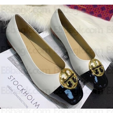 Tory Burch Chelsea Patent Cap-Toe Ballet Flats White/Black
