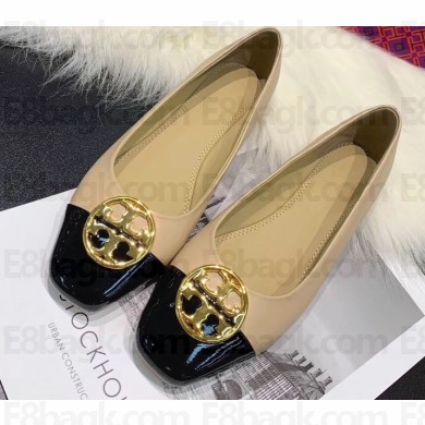 Tory Burch Chelsea Patent Cap-Toe Ballet Flats Beige