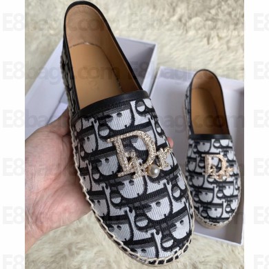 Dior Crystal Logo Oblique Canvas Espadrilles White 2020