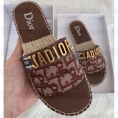 Dior Oblique J'adior Canvas Espadrilles Slipper Sandals Burgundy 2020