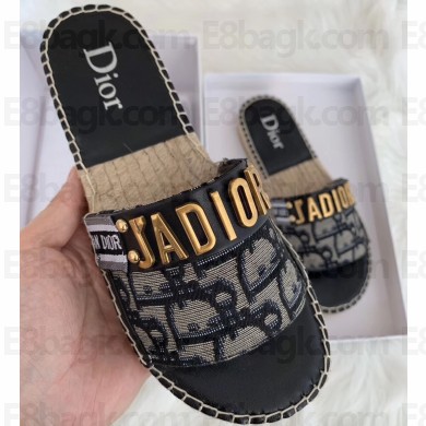 Dior Oblique J'adior Canvas Espadrilles Slipper Sandals Black 2020