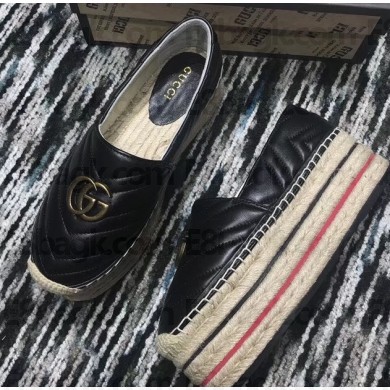 Gucci Leather Platform Espadrilles Black With Double G 2020