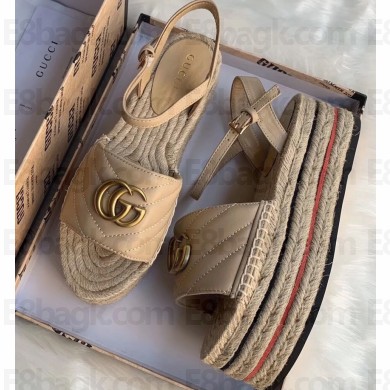 Gucci Leather Platform 5.5cm Espadrilles Sandals Nude With Double G 2020