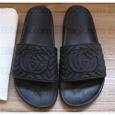 Gucci Matelassé Quilted GG Rubber Slide Sandals Black 2020