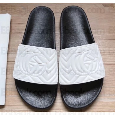 Gucci Matelassé Quilted GG Rubber Slide Sandals White/Black 2020