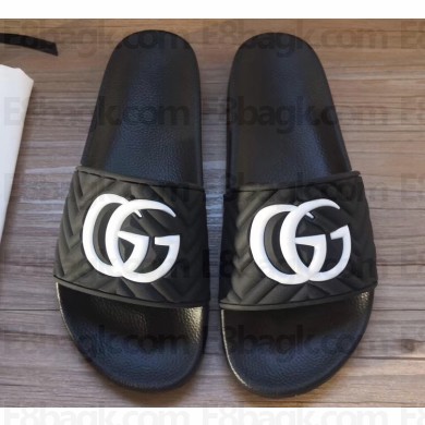 Gucci Matelassé Quilted GG Rubber Slide Sandals Black/White 2020