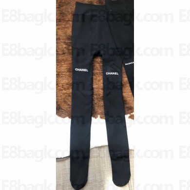 Chanel Logo Pantyhose Tights Black