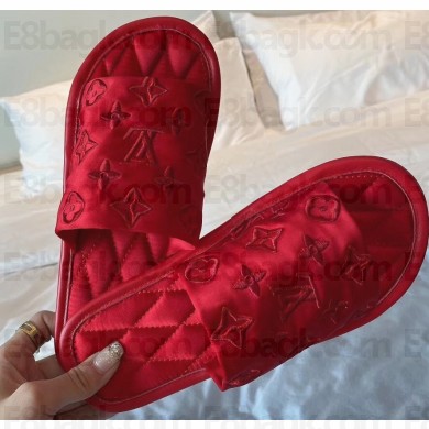Louis Vuitton Monogram-embroidered Satin Homey Flat Mules Red 2020