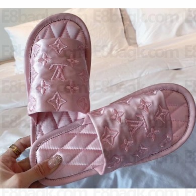 Louis Vuitton Monogram-embroidered Satin Homey Flat Mules Pink 2020