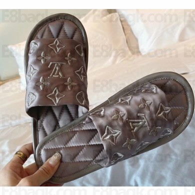 Louis Vuitton Monogram-embroidered Satin Homey Flat Mules Gun Color 2020