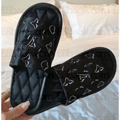 Louis Vuitton Monogram-embroidered Satin Homey Flat Mules Black 2020
