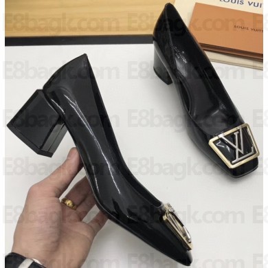 Louis Vuitton Heel 5.5cm Square LV Initials Madeleine Pumps Patent Black 2020