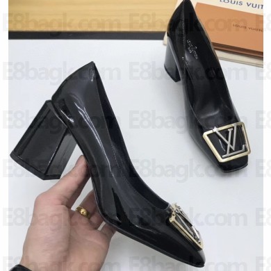 Louis Vuitton Heel 7.5cm Square LV Initials Madeleine Pumps Patent Black 2020