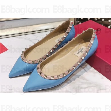 Valentino Rockstud Ballet Flats Ballerinas in Patent Leather Blue