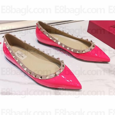 Valentino Rockstud Ballet Flats Ballerinas in Patent Leather Rouge Pink