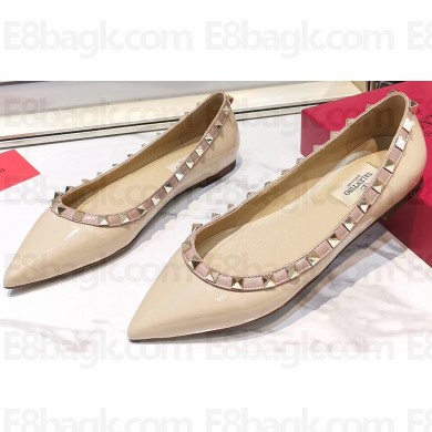 Valentino Rockstud Ballet Flats Ballerinas in Patent Leather Nude