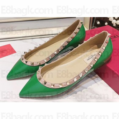 Valentino Rockstud Ballet Flats Ballerinas in Patent Leather Green