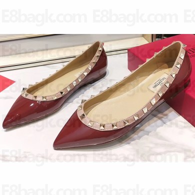 Valentino Rockstud Ballet Flats Ballerinas in Patent Leather Burgundy