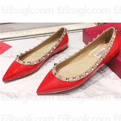 Valentino Rockstud Ballet Flats Ballerinas in Patent Leather Red