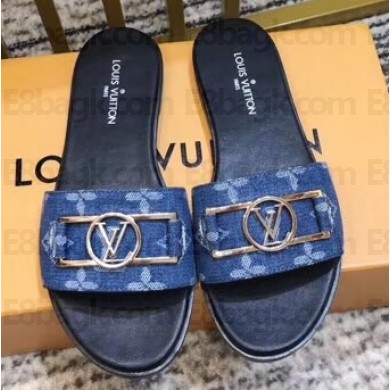 Louis Vuitton Monogram LV Dauphine Lock it Flat Mules Denim Blue 2020