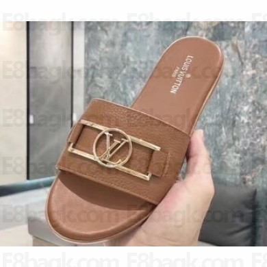 Louis Vuitton Calf Leather LV Dauphine Lock it Flat Mules Brown 2020