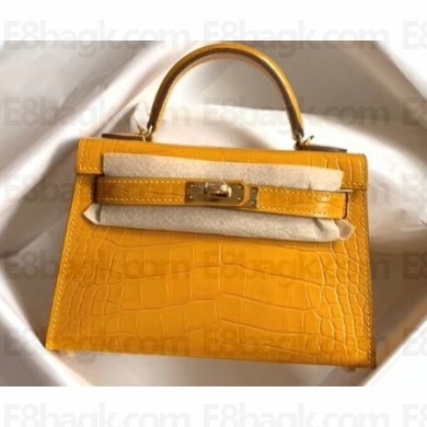 Hermes Mini Kelly II Bag in Alligator Embossed Leather Half Handmade Yellow