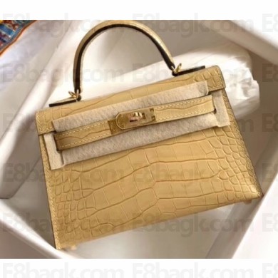 Hermes Mini Kelly II Bag in Alligator Embossed Leather Half Handmade Apricot