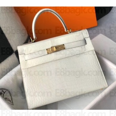 Hermes Kelly 25cm/28cm Bag in Alligator Embossed Leather White