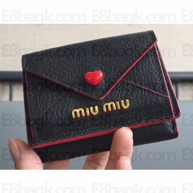 Miu Miu Leather Wallet with Love Logo 5MH020 Black