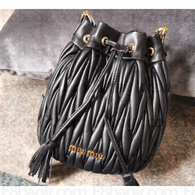 Miu Miu Matelassé Leather Bucket Bag 5BE014 Black