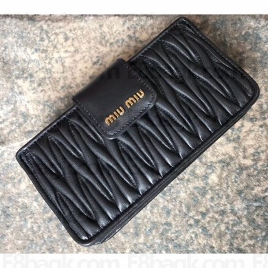 Miu Miu Matelassé Leather Clutch Bag with Strap 5BH042 Black