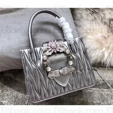 Miu Miu Miu Lady Matelassé Leather Bag 5BA081 Silver Gray