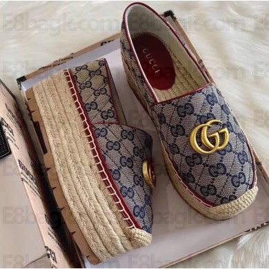 Gucci GG Matelassé Canvas Platform Espadrilles Blue 2020