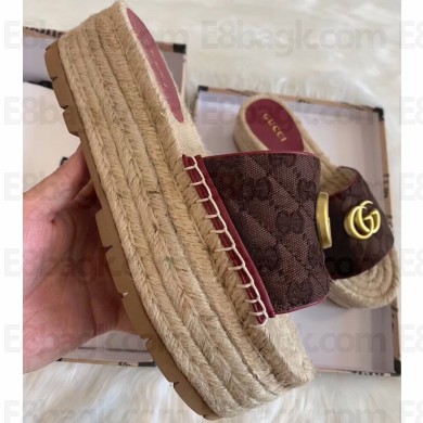 Gucci GG Matelassé Canvas Platform Espadrilles Slides Sandals Coffee 2020