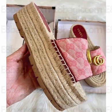 Gucci GG Matelassé Canvas Platform Espadrilles Slides Sandals Pink 2020