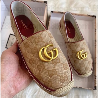 Gucci GG Matelassé Canvas Espadrilles Beige/Burgundy 2020