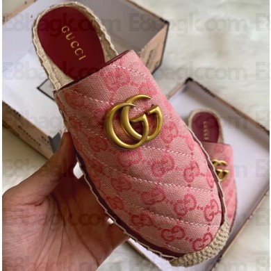 Gucci GG Matelassé Canvas Espadrilles Slippers Pink 2020