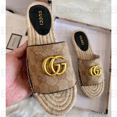 Gucci GG Matelassé Canvas Espadrilles Slides Sandals Beige/Black 2020