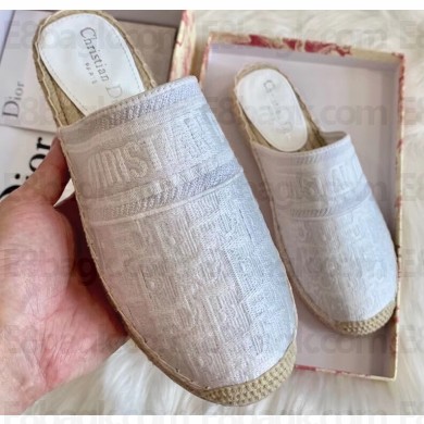 Dior Granville Oblique Embroidered Cotton Espadrilles Mules White 2020