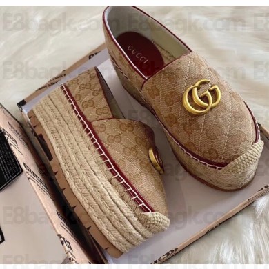 Gucci GG Matelassé Canvas Platform Espadrilles Beige/Burgundy 2020
