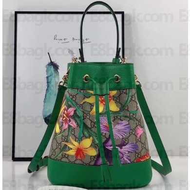 Gucci Ophidia GG Small Bucket Top Handle Bag 550621 Flora Print Green