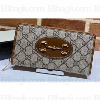 Gucci 1955 Horsebit Zip Around Wallet 621889 GG Canvas Brown 2020