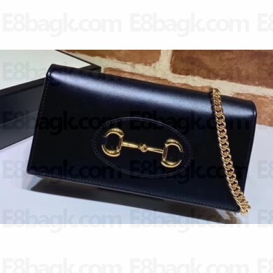 Gucci 1955 Horsebit Wallet with Chain Bag 621892 Leather Black 2020