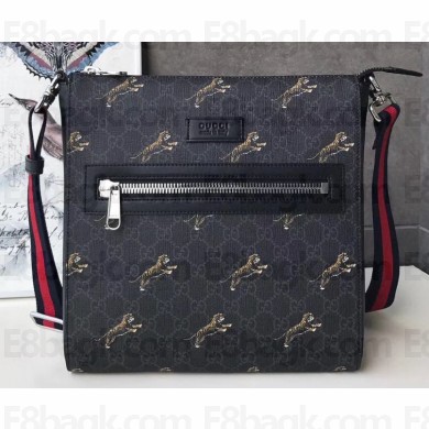 Gucci GG Black Messenger Bag 474137 Tiger Print