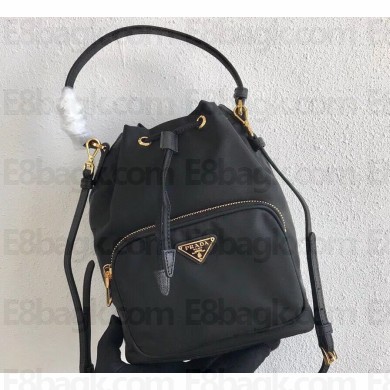 Prada Duet Fabric Shoulder Bucket Bag 1BH038 Black