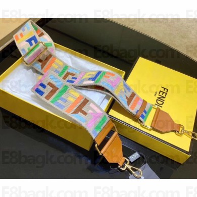 Fendi Leather Long Shoulder Strap You Multicolor Thread Embroidered FF Beige Canvas 2020