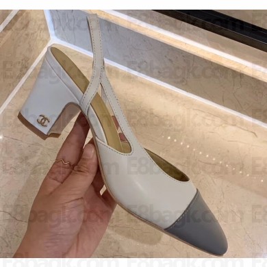 Chanel Heel 6.5cm Slingbacks G31318 White/Gray 2020
